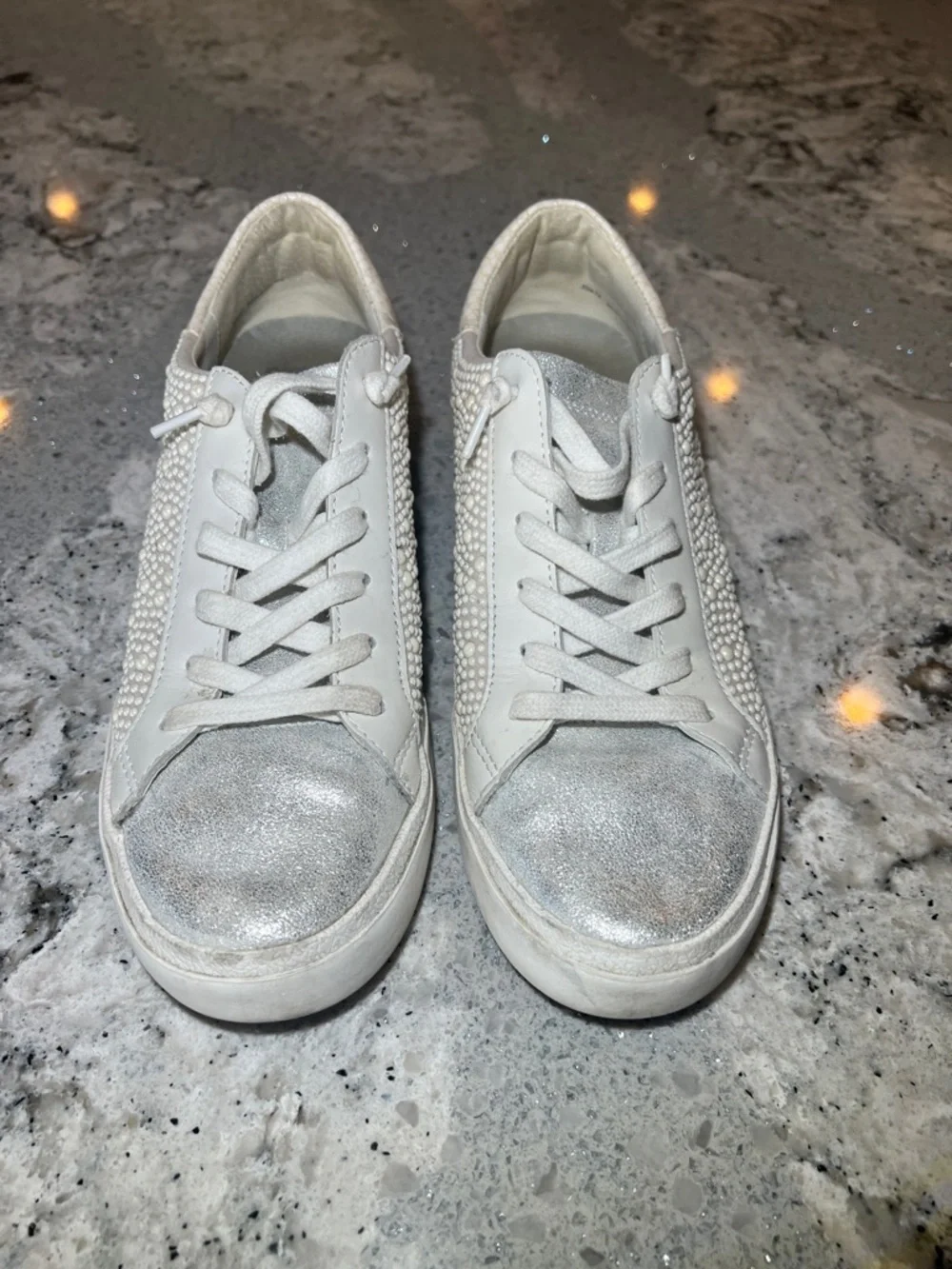 Dolce Vita Zina Pearl Embellished Sneakers - Vanilla Silver - Size 7.5 - Picture 4 of 10